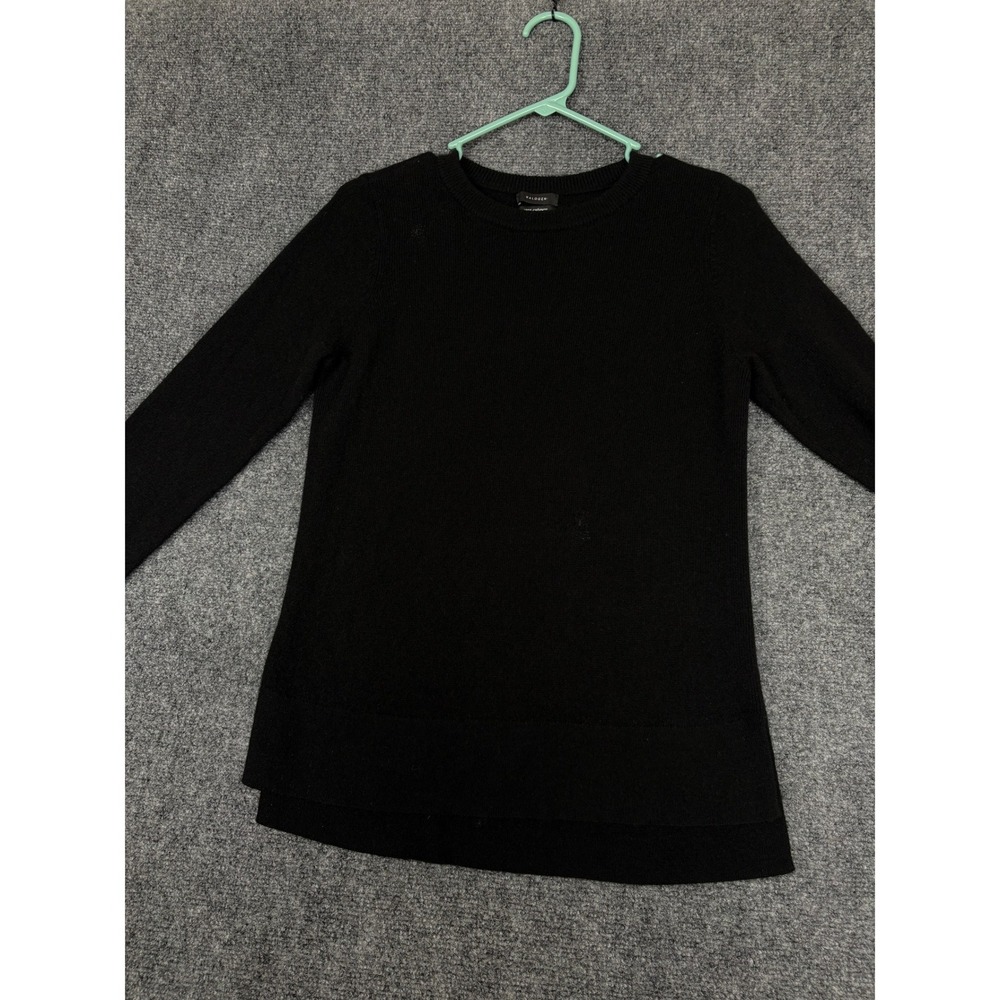 Halogen Cashmere Sweater Womens M Black Crew Neck High Low Long Sleeve Knit